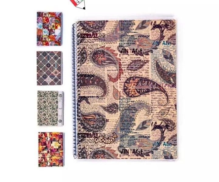 دفتر50 برگ دوخط فنر تک جلدشده طرح کلاسیک کتیبه قلم